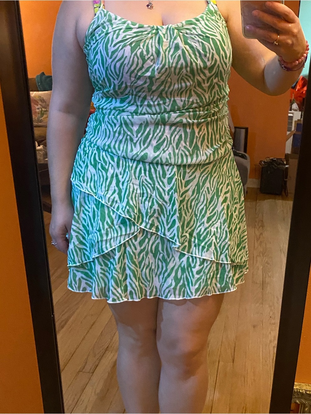 Diane Von Furstenberg Lime Green and White Zebra Print midi dress